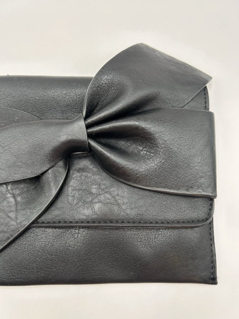 Anthropologie Clutch Purse Black Faux Leather Bow Envelope Small Chic Elegant - Picture 5 of 11
